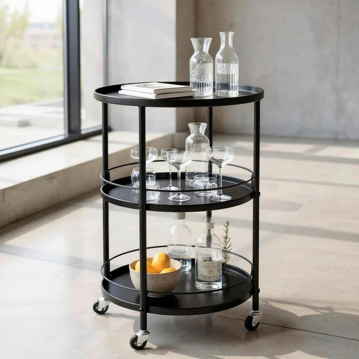 SERVIERWAGEN in Schwarz  - Schwarz, MODERN, Metall (45/75cm) - Lomoco