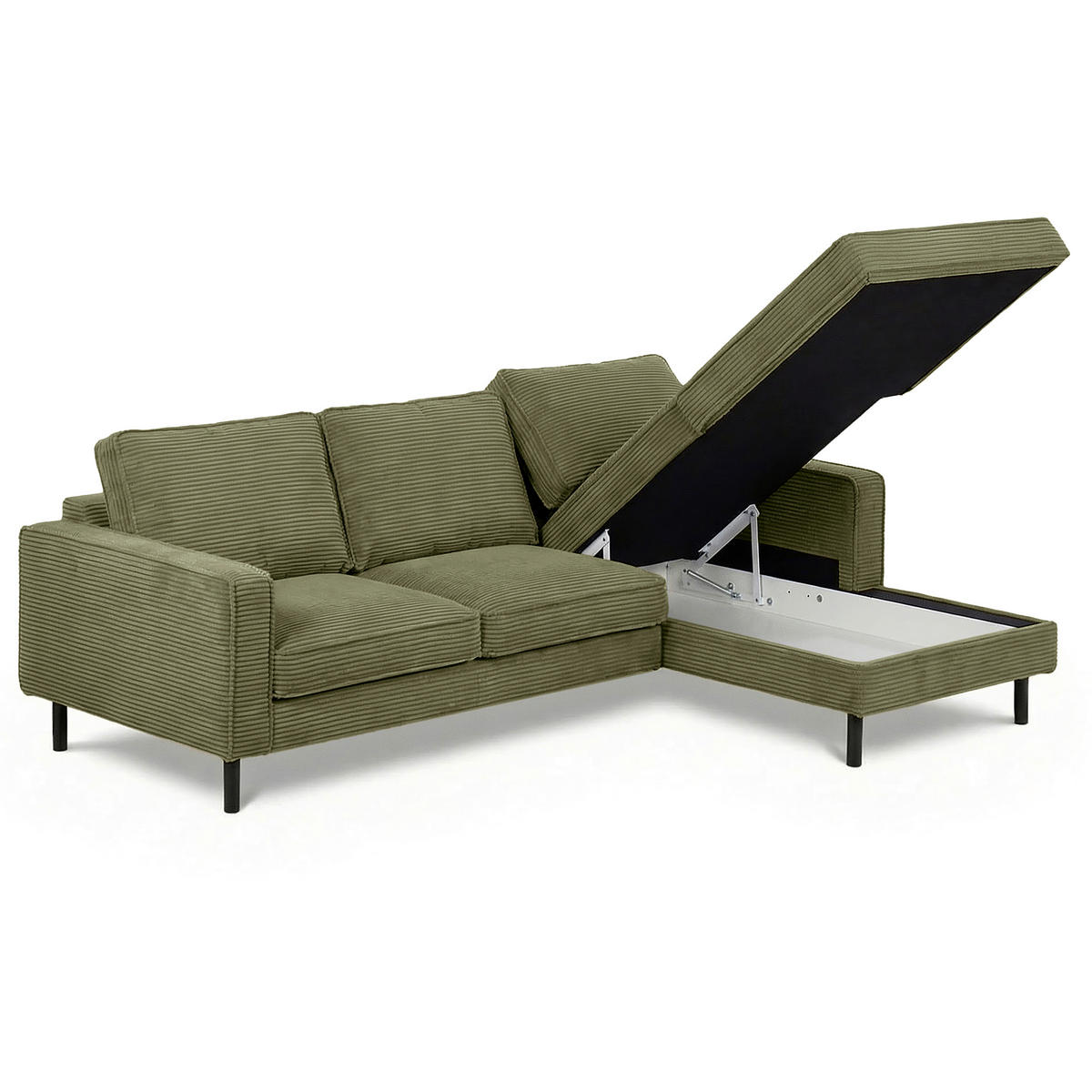 ECKSOFA Cord Olivgrün  - Schwarz/Olivgrün, Design, Textil/Metall (238/166cm) - Livetastic