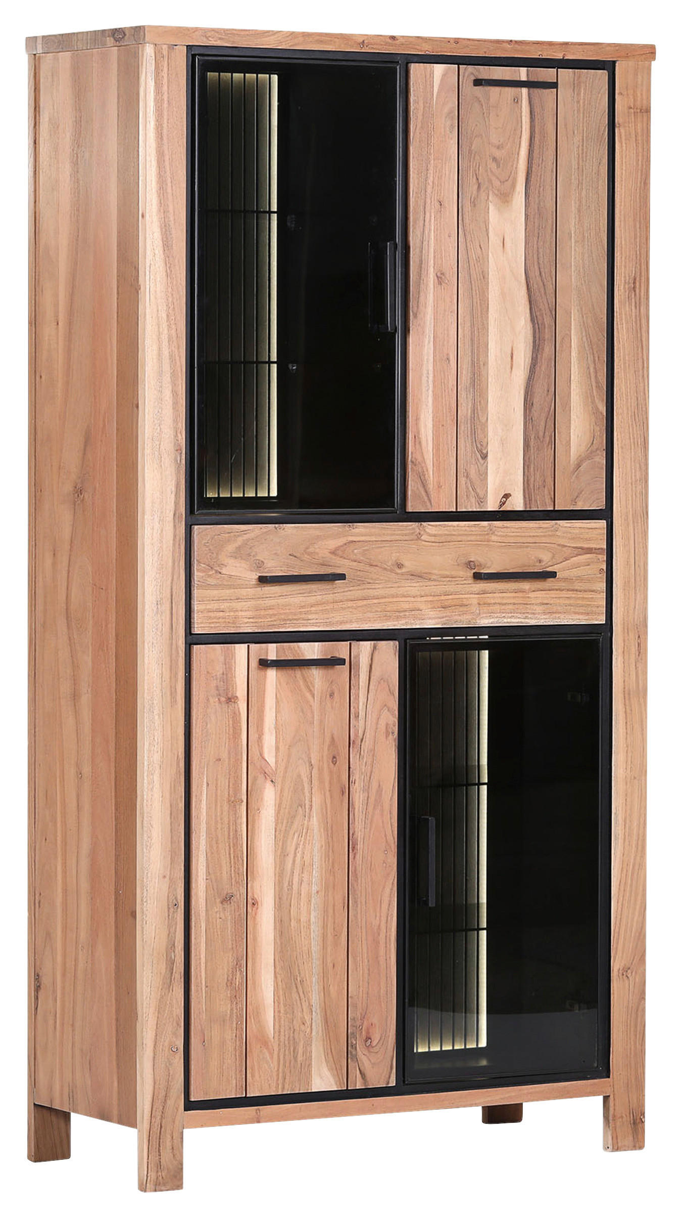 VITRINE in massiv Akazie Akaziefarben  - Schwarz/Akaziefarben, LIFESTYLE, Glas/Holz (100/190/44cm) - Landscape