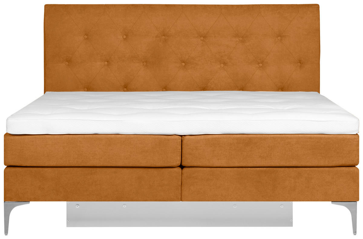 BOXSPRINGBETT 180/200 cm  in Currygelb  - Chromfarben/Currygelb, Design, Textil/Metall (180/200cm) - Welnova