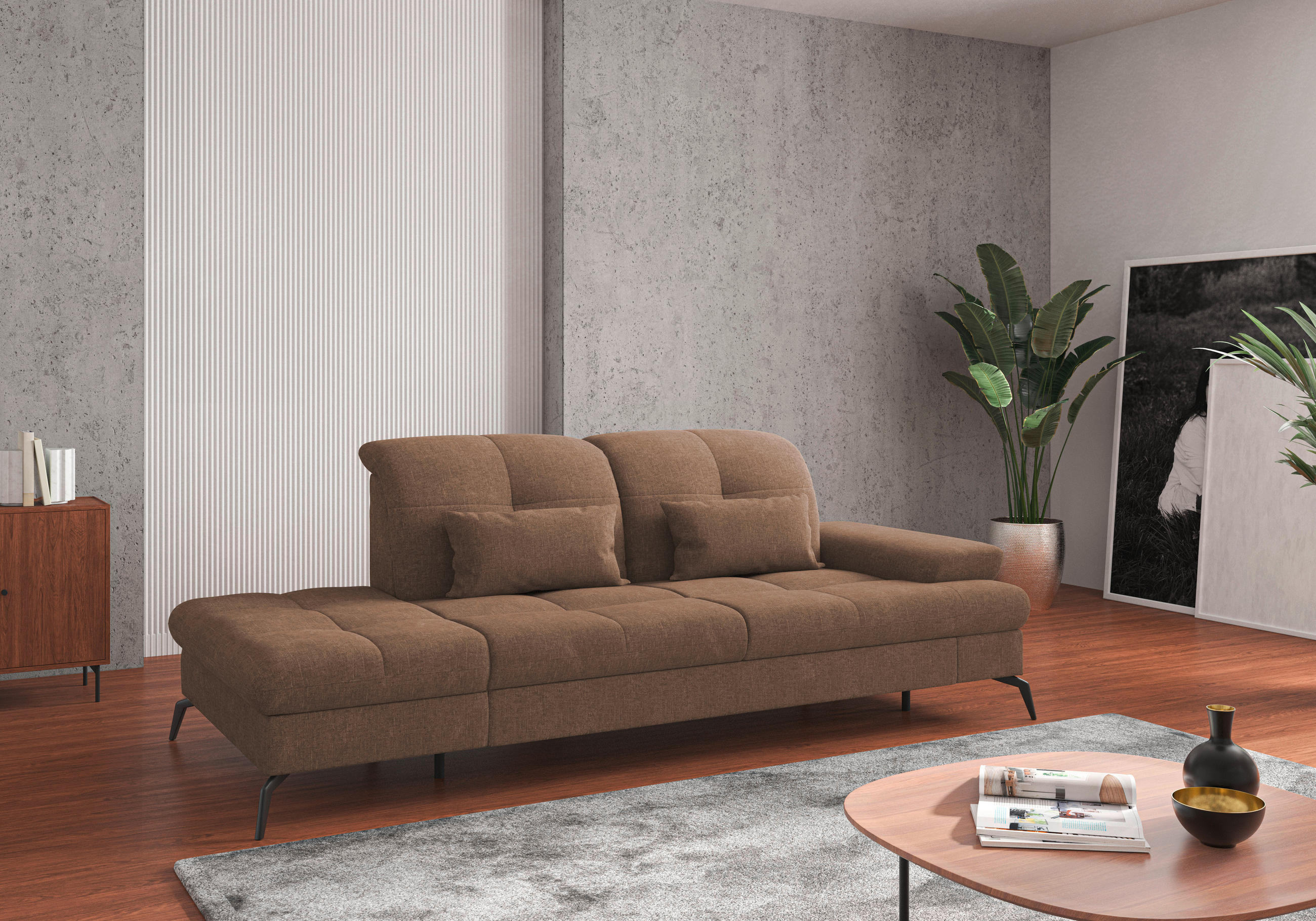 RÉCAMIERE in Flachgewebe Hellbraun  - Hellbraun/Schwarz, KONVENTIONELL, Textil/Metall (231/90/122cm) - Sit & More