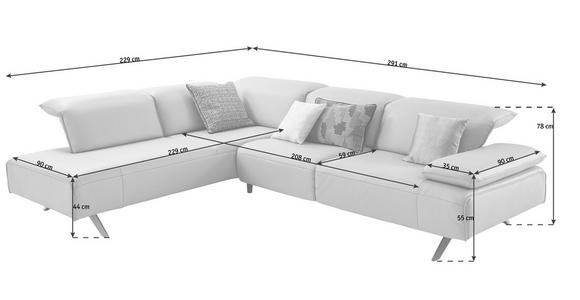 ECKSOFA  in Echtleder Silberfarben  230/290 cm  - Dunkelgrau/Anthrazit, Design, Leder/Metall (230/290cm) - Johann Jakob