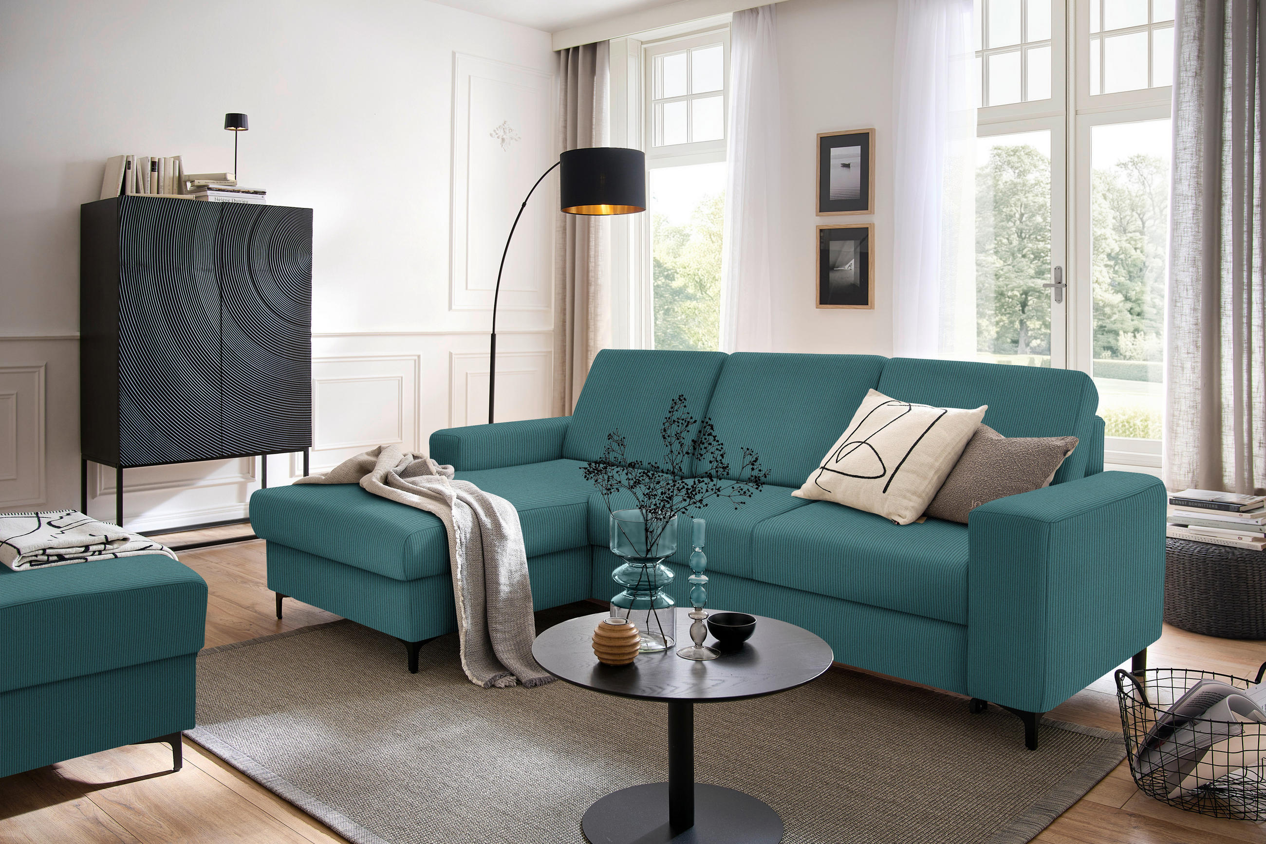 ECKSOFA in Cord Waldgrün  - Waldgrün/Schwarz, Konventionell, Textil/Metall (167/247cm) - Stylife