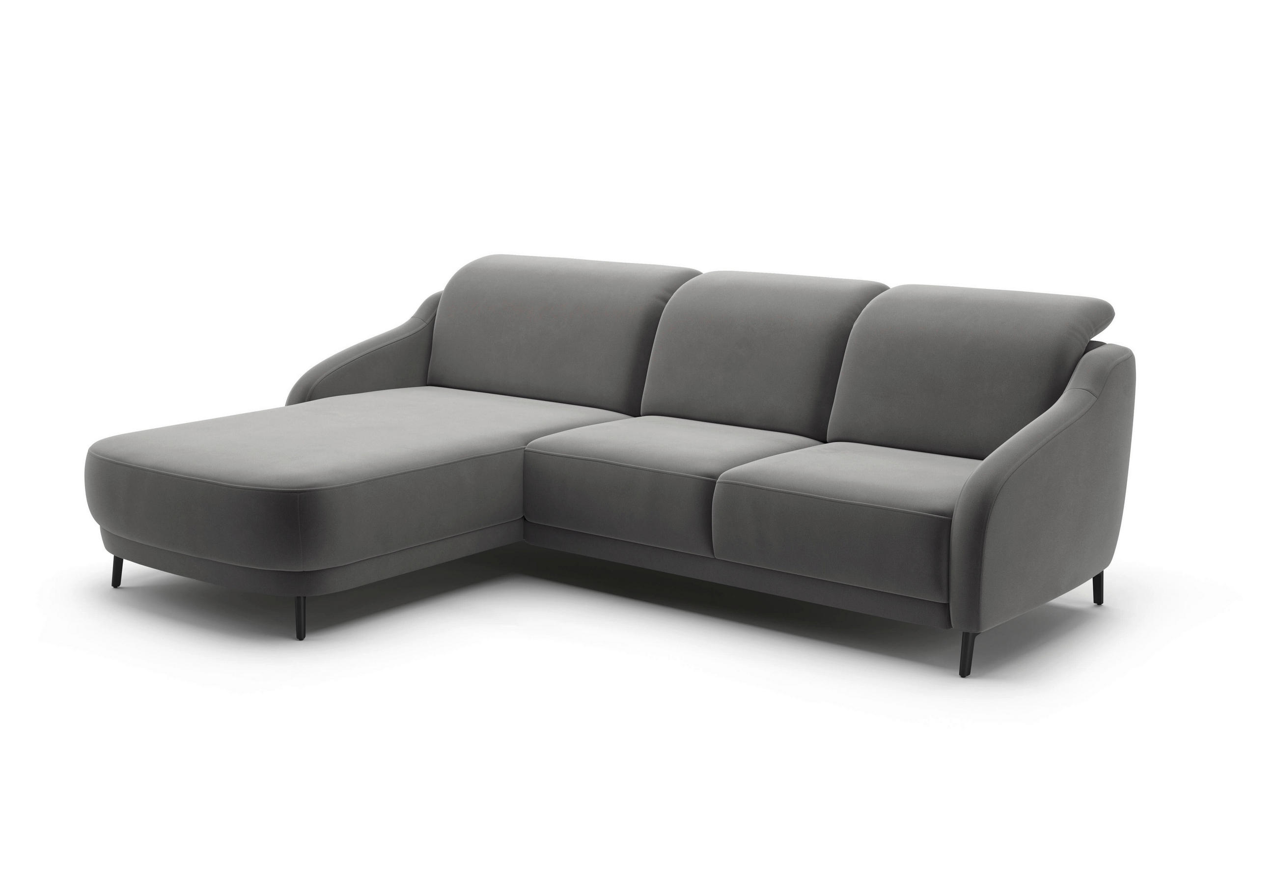 ECKSOFA BLUES V Grau Samt  - Schwarz/Grau, MODERN, Textil/Metall (191/271cm) - Sit & More