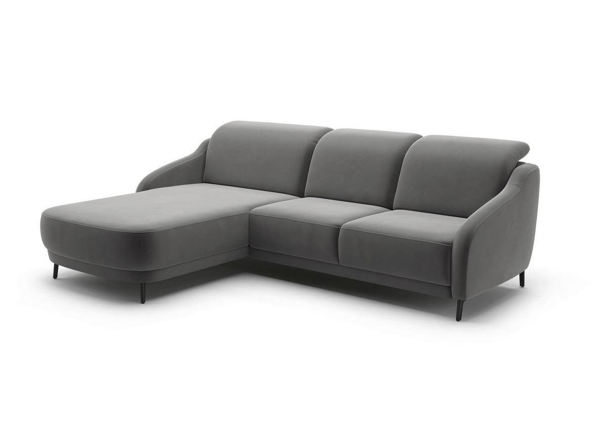 ECKSOFA BLUES V Grau Samt  - Schwarz/Grau, MODERN, Textil/Metall (191/271cm) - Sit & More