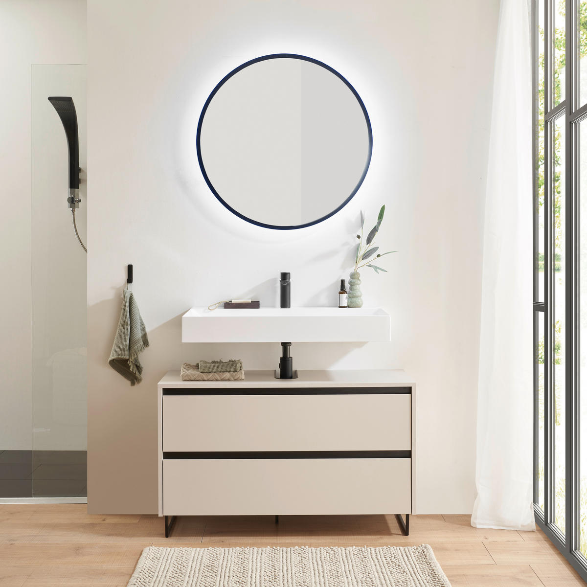 WASCHBECKENUNTERSCHRANK 100/60/36 cm  - Kaschmir/Schwarz, LIFESTYLE, Holzwerkstoff/Metall (100/60/36cm) - Xora