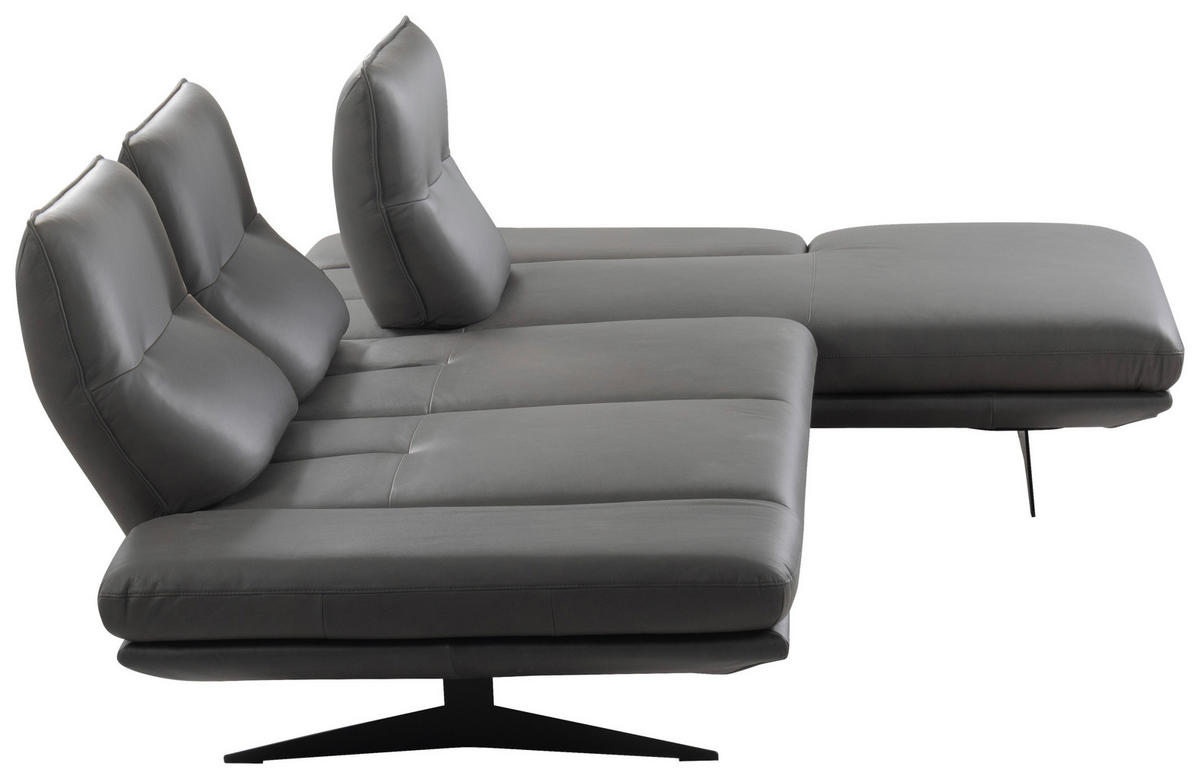 ECKSOFA  in Echtleder Dunkelgrau  291/180 cm  - Dunkelgrau/Schwarz, Design, Leder/Metall (291/180cm) - Celina Home