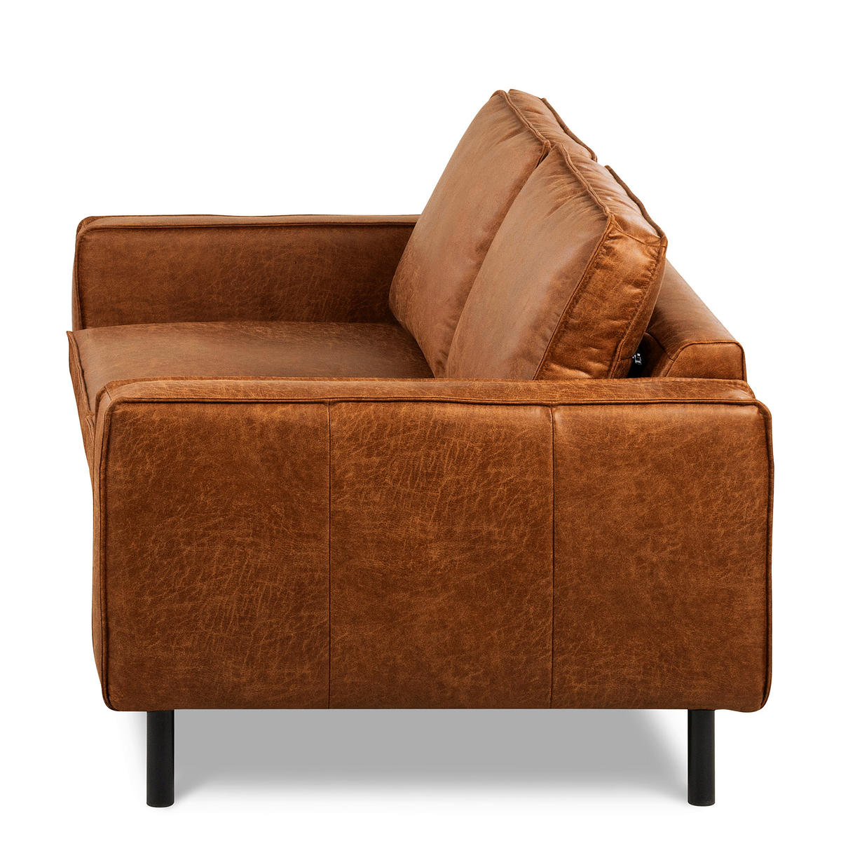 2,5-SITZER Cognac Echtleder Lederlook  - Cognac/Schwarz, Design, Leder/Textil (168/85/92cm) - Livetastic
