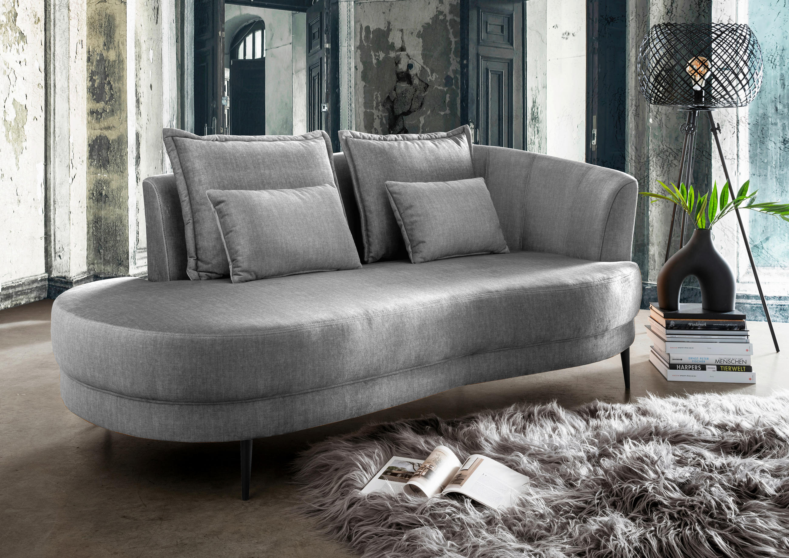 OTTOMANE in Velours Silberfarben  - Silberfarben/Schwarz, Modern, Textil/Metall (211/85/102cm) - Livetastic
