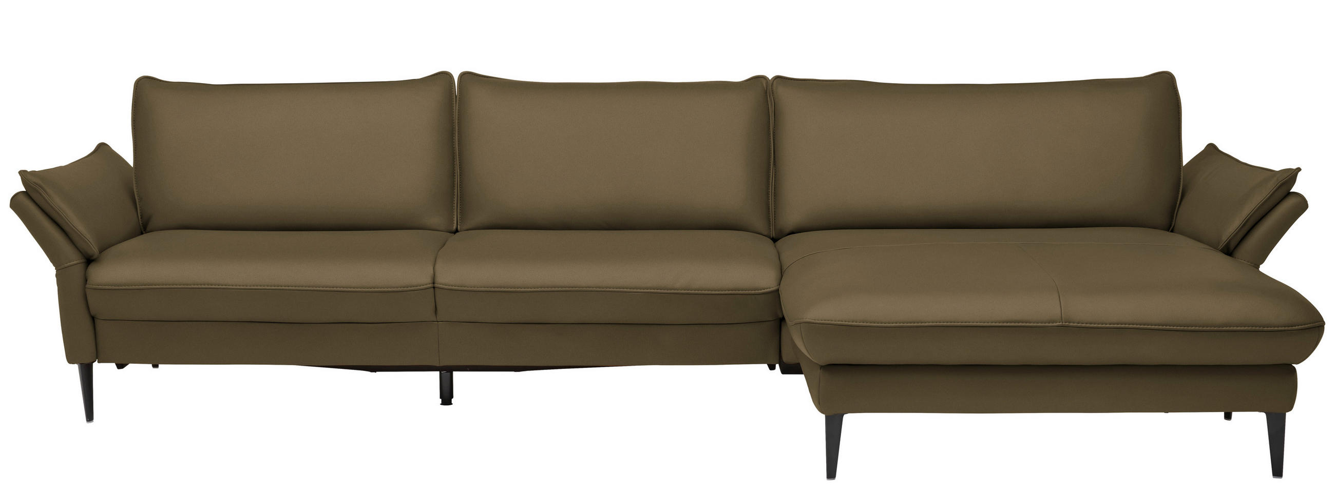 ECKSOFA in Echtleder Olivgrün  - Schwarz/Olivgrün, Design, Leder/Metall (334/172cm) - Valdera