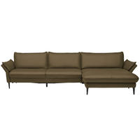 ECKSOFA in Echtleder Olivgrün  - Schwarz/Olivgrün, Design, Leder/Metall (334/172cm) - Valdera