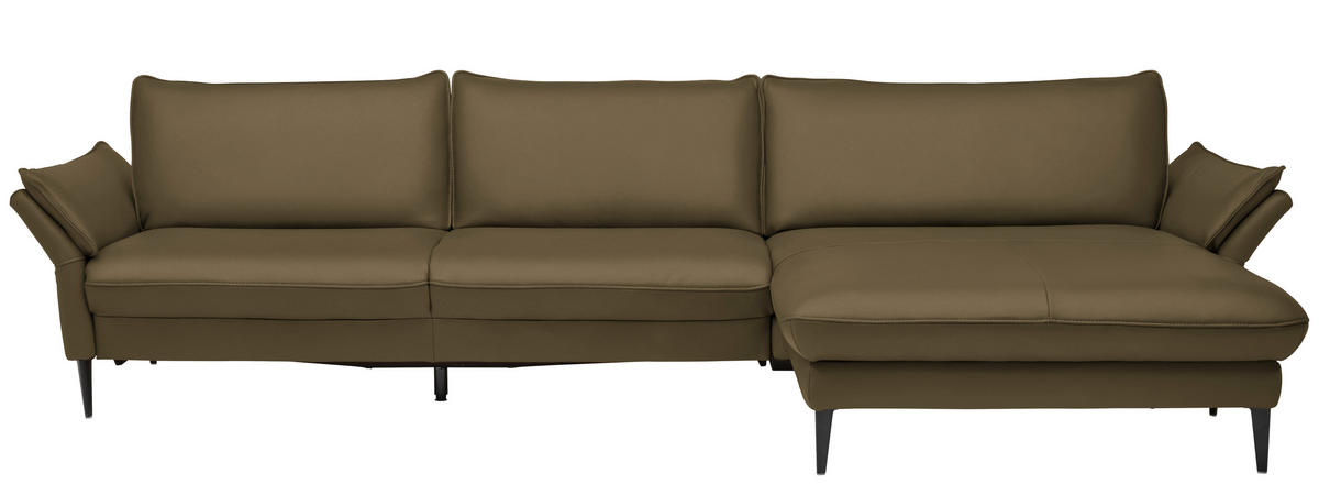 ECKSOFA in Echtleder Olivgrün  - Schwarz/Olivgrün, Design, Leder/Metall (334/172cm) - Valdera