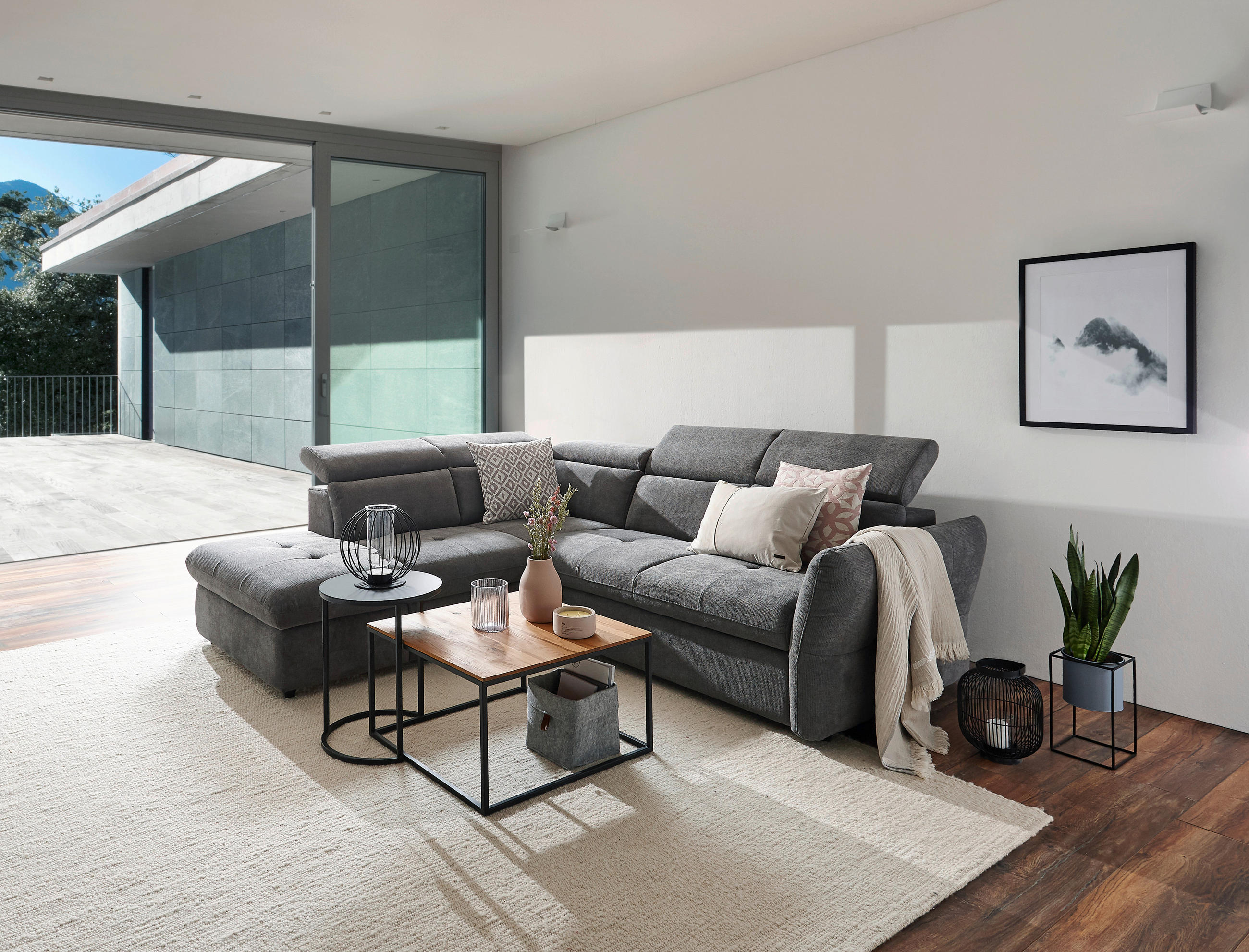 SEDEŽNA GARNITURA, mikrovlakna temno siva  - temno siva/črna, Design, umetna masa/tekstil (224/254cm) - Stylife