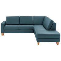ECKSOFA in Echtleder Blau  - Blau/Eiche Bianco, Konventionell, Leder/Holz (257/235cm) - Valdera
