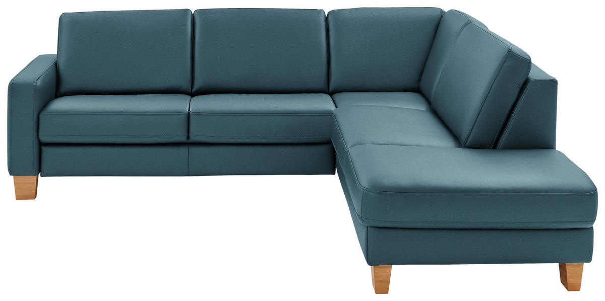ECKSOFA in Echtleder Blau  - Blau/Eiche Bianco, Konventionell, Leder/Holz (257/235cm) - Valdera
