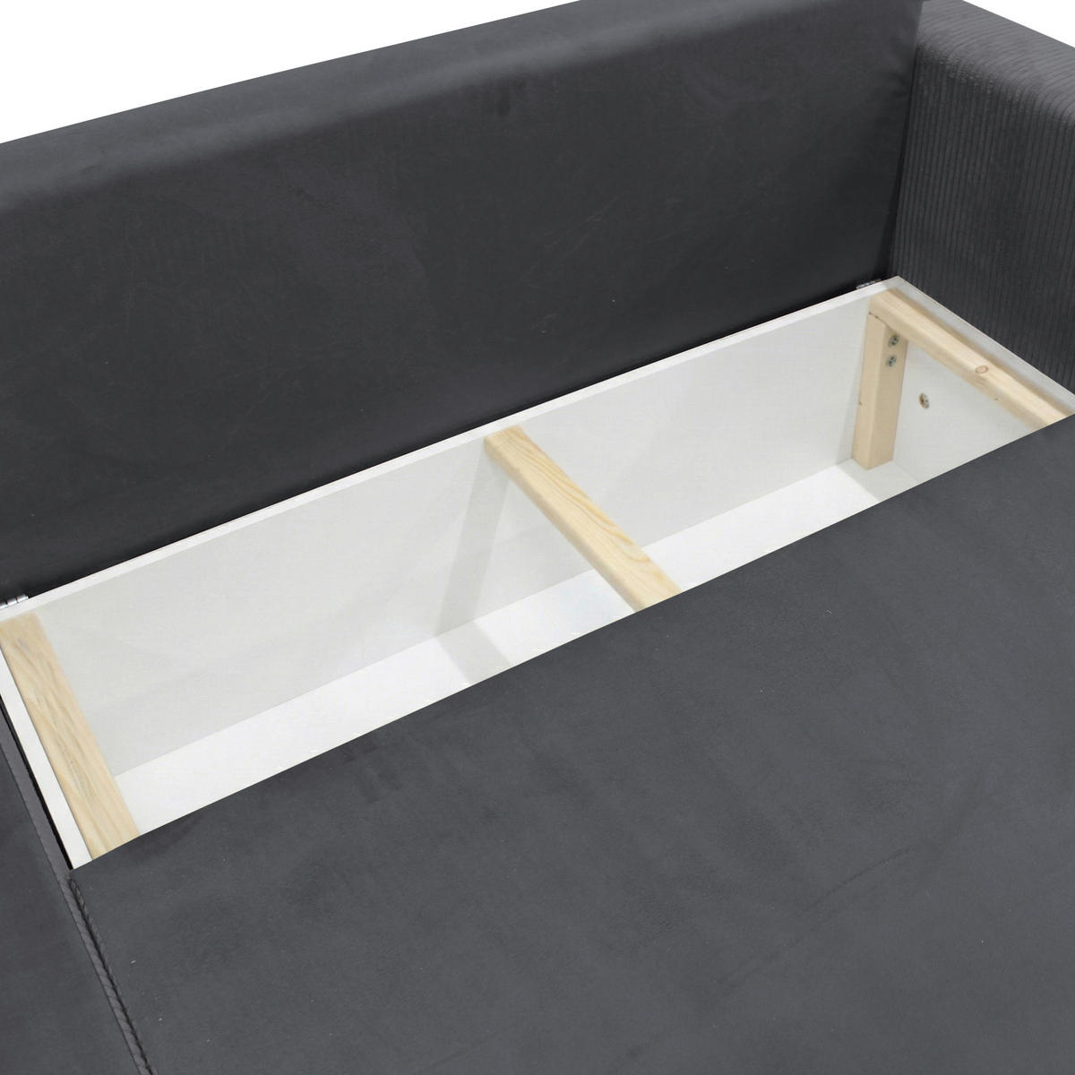 ECKSOFA STELLA Dunkelgrau Plüsch Rückenkissen, Bettkasten  - Dunkelgrau/Schwarz, Design, Kunststoff/Textil (166/234cm) - MID.YOU