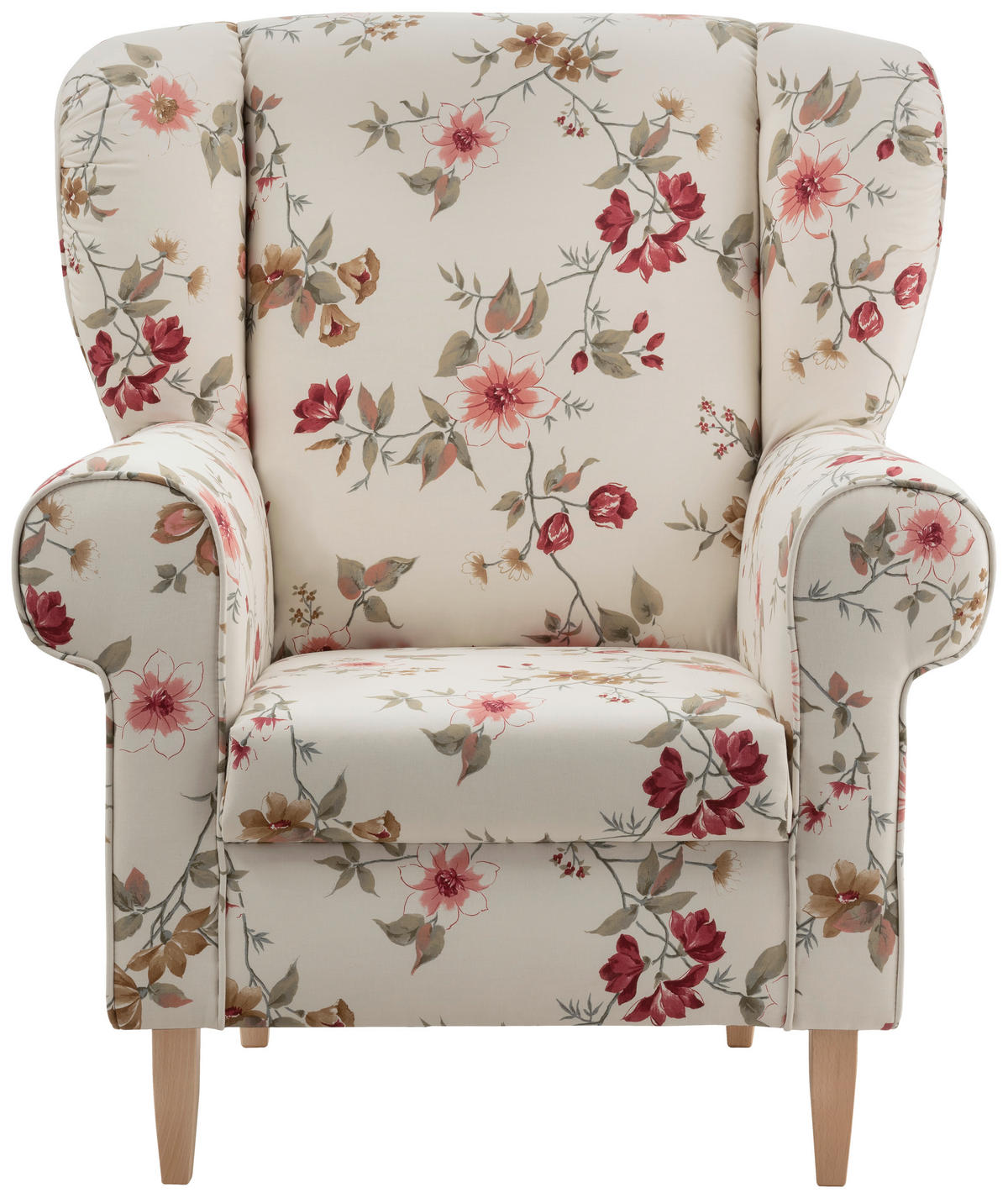 OHRENSESSEL Webstoff Rot, Buchefarben, Beige  - Beige/Rot, KONVENTIONELL, Holz/Textil (80/102/86cm) - Livetastic