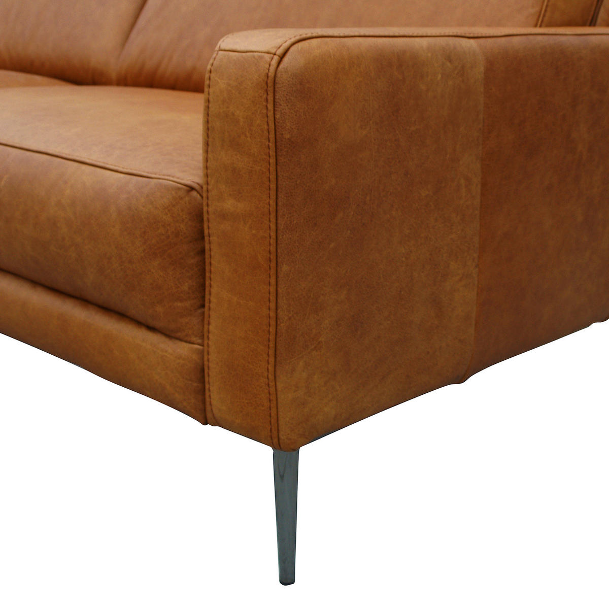 3,5-SITZER Echtleder Cognac  - Cognac/Schwarzchrom, Design, Leder/Metall (207/85/92cm) - Livetastic