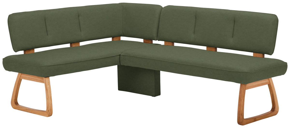 ECKBANK 155/208 cm Webstoff, Mikrofaser Dunkelgrün Eiche vollmassiv   - Dunkelgrün, KONVENTIONELL, Holz/Textil (155/208cm) - Venda