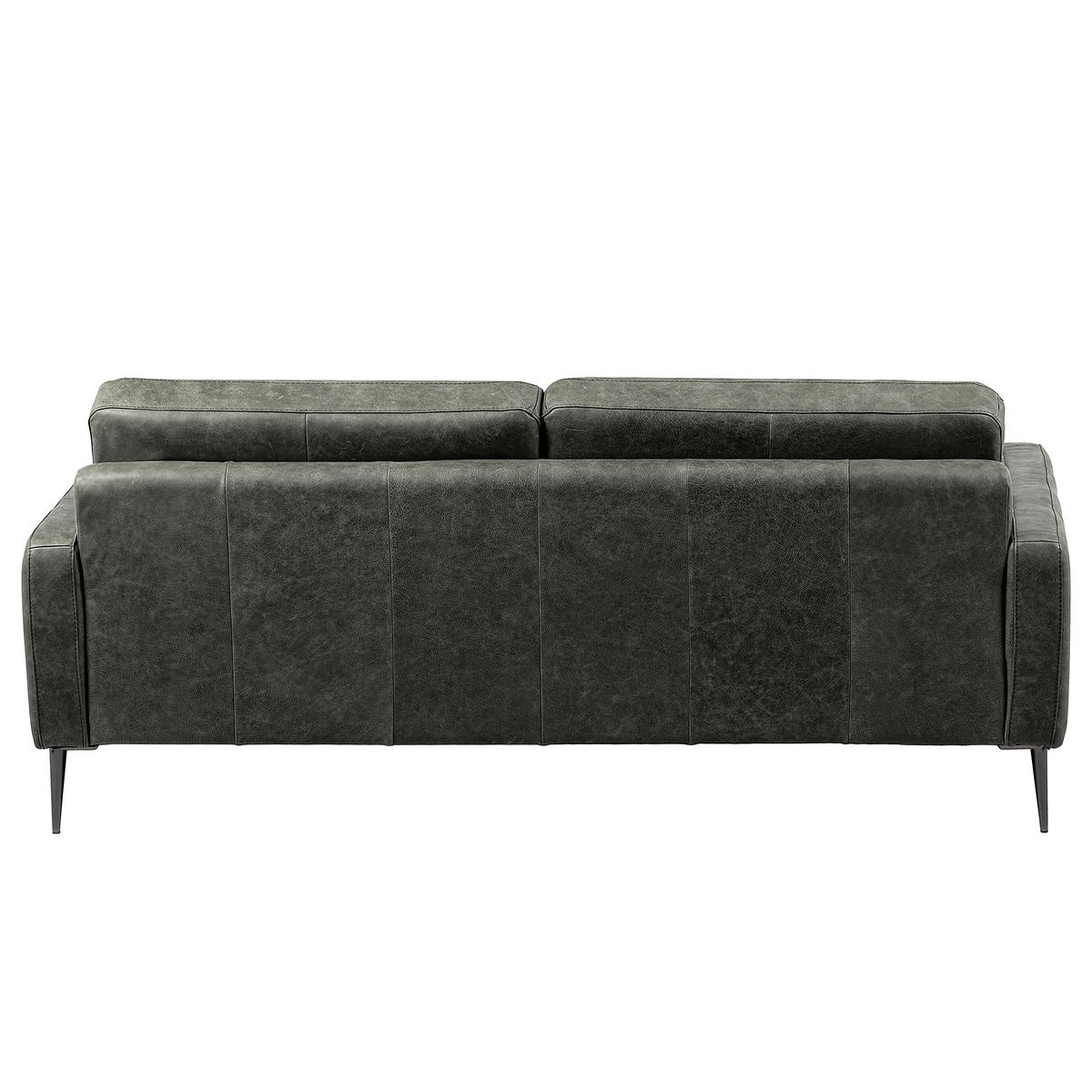 3-SITZER-SOFA SPRING in Lederlook Echtleder Grau  - Schwarzchrom/Grau, Design, Leder/Textil (187/85/92cm) - Livetastic