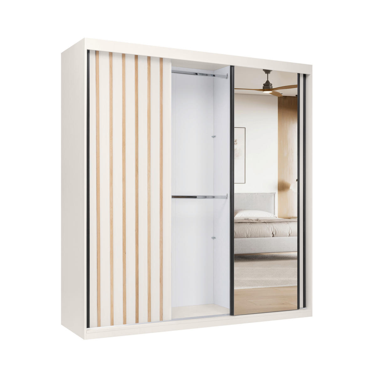 SKRIŇA S POSUVNÝMI DVERAMI, kašmírová, 200/215/59,5 cm - čierna/biela, Modern, kov/kompozitné drevo (200/215/59,5cm) - P & B