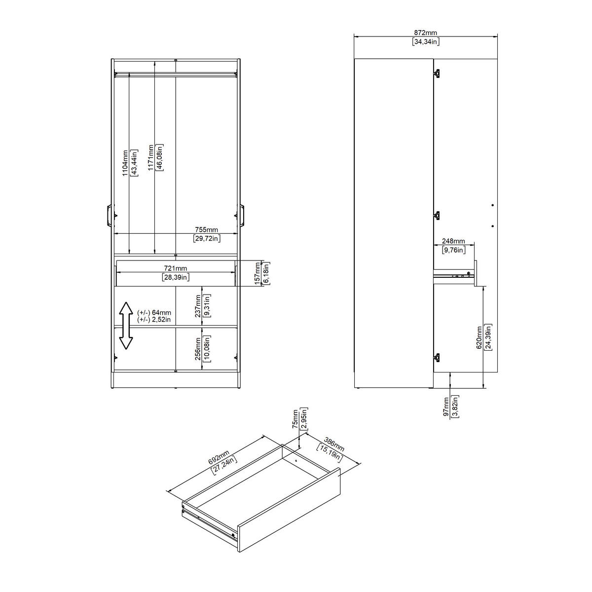 DREHTÜRENSCHRANK in Weiss  - Weiss, Modern, Holzwerkstoff/Metall (78,5/200,4/49,75cm) - MID.YOU