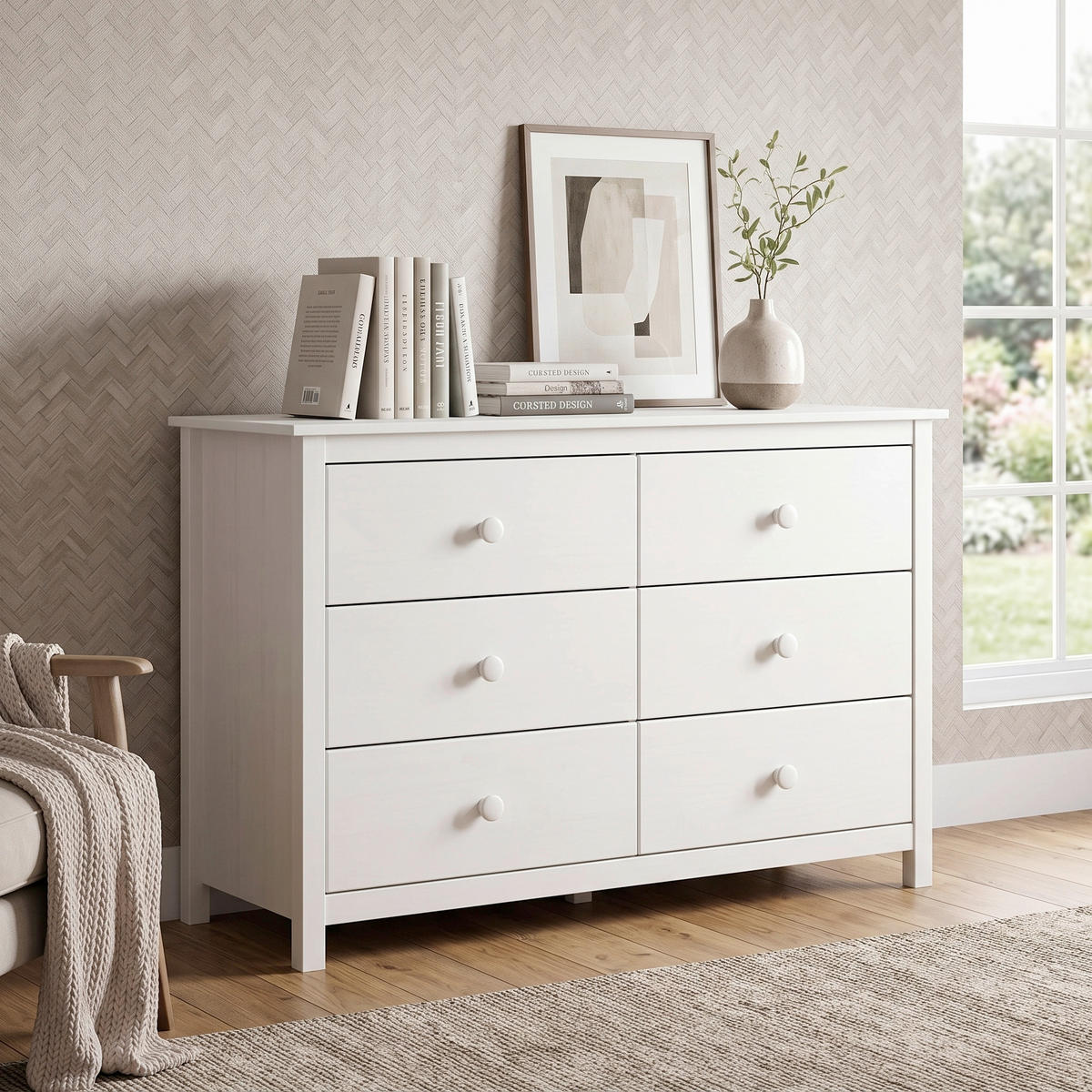 KOMMODE , 130/80/45 cm, 6 Schublade(n)  - Weiß, Design, Holz (130/80/45cm) - MID.YOU