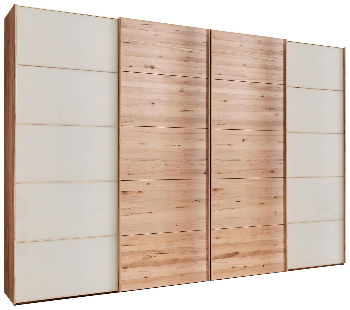 SCHWEBETÜRENSCHRANK 330/217/67 cm 4-türig Buchefarben, Champagner  - Champagner/Buchefarben, Natur, Glas/Holz (330/217/67cm) - Linea Natura