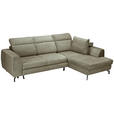 ECKSOFA Olivgrün Chenille  inkl. Zierkissen, Bettkasten, Schlaffunktion, Rücken echt, Kopfteilverstellung, Liegefläche im Originalstoff  - Schwarz/Olivgrün, KONVENTIONELL, Textil/Metall (266/185cm) - Carryhome
