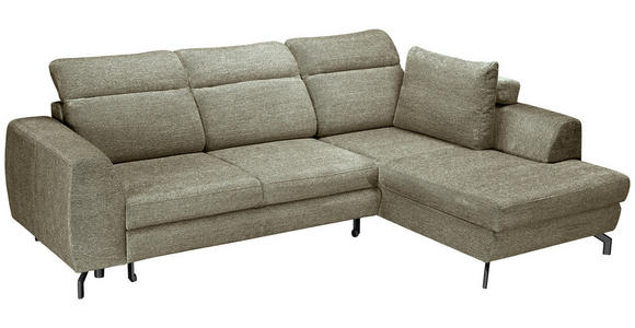 ECKSOFA Olivgrün Chenille  inkl. Zierkissen, Bettkasten, Schlaffunktion, Rücken echt, Kopfteilverstellung, Liegefläche im Originalstoff  - Schwarz/Olivgrün, KONVENTIONELL, Textil/Metall (266/185cm) - Carryhome