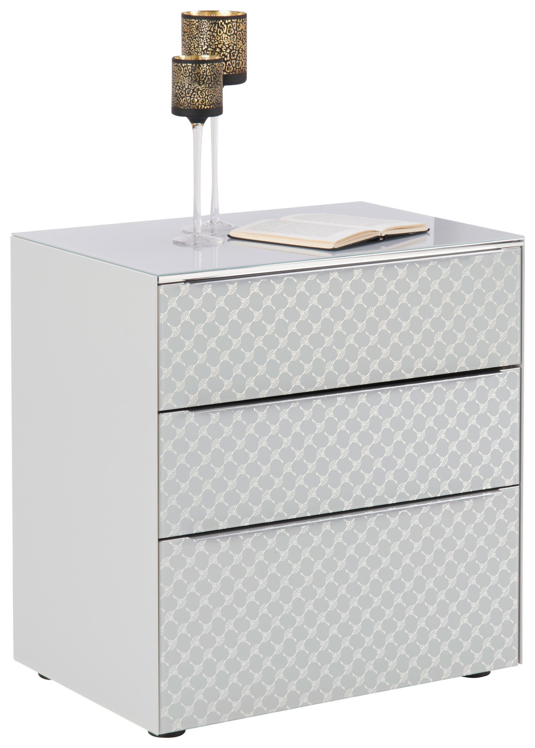 NACHTSCHRANK 58/62,5/40 cm  - Chromfarben/Hellgrau, Design, Glas/Holzwerkstoff (58/62,5/40cm) - Joop!