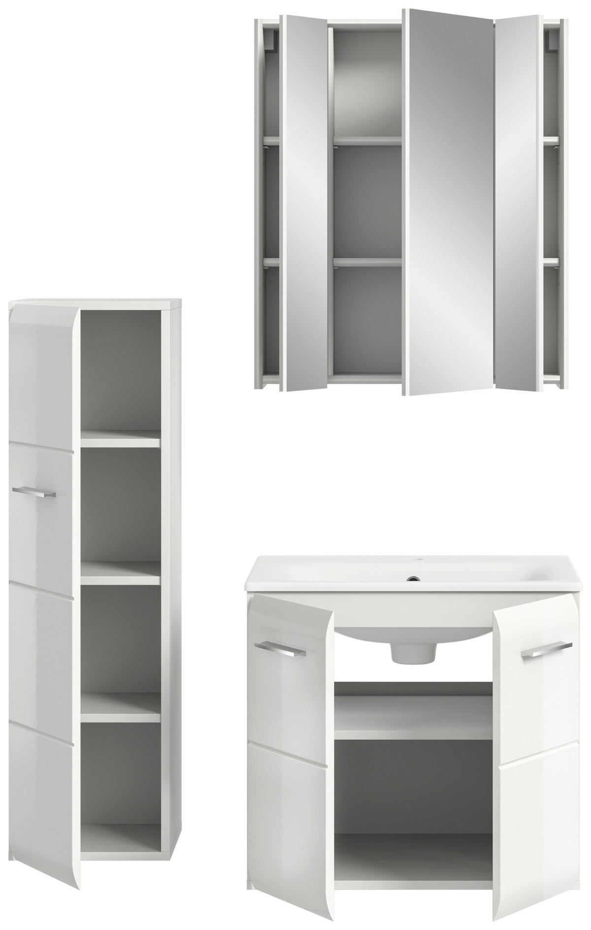 BADEZIMMER 4-teilig 90 cm  - Weiss Hochglanz/Weiss, Modern, Keramik/Holzwerkstoff (90cm) - MID.YOU
