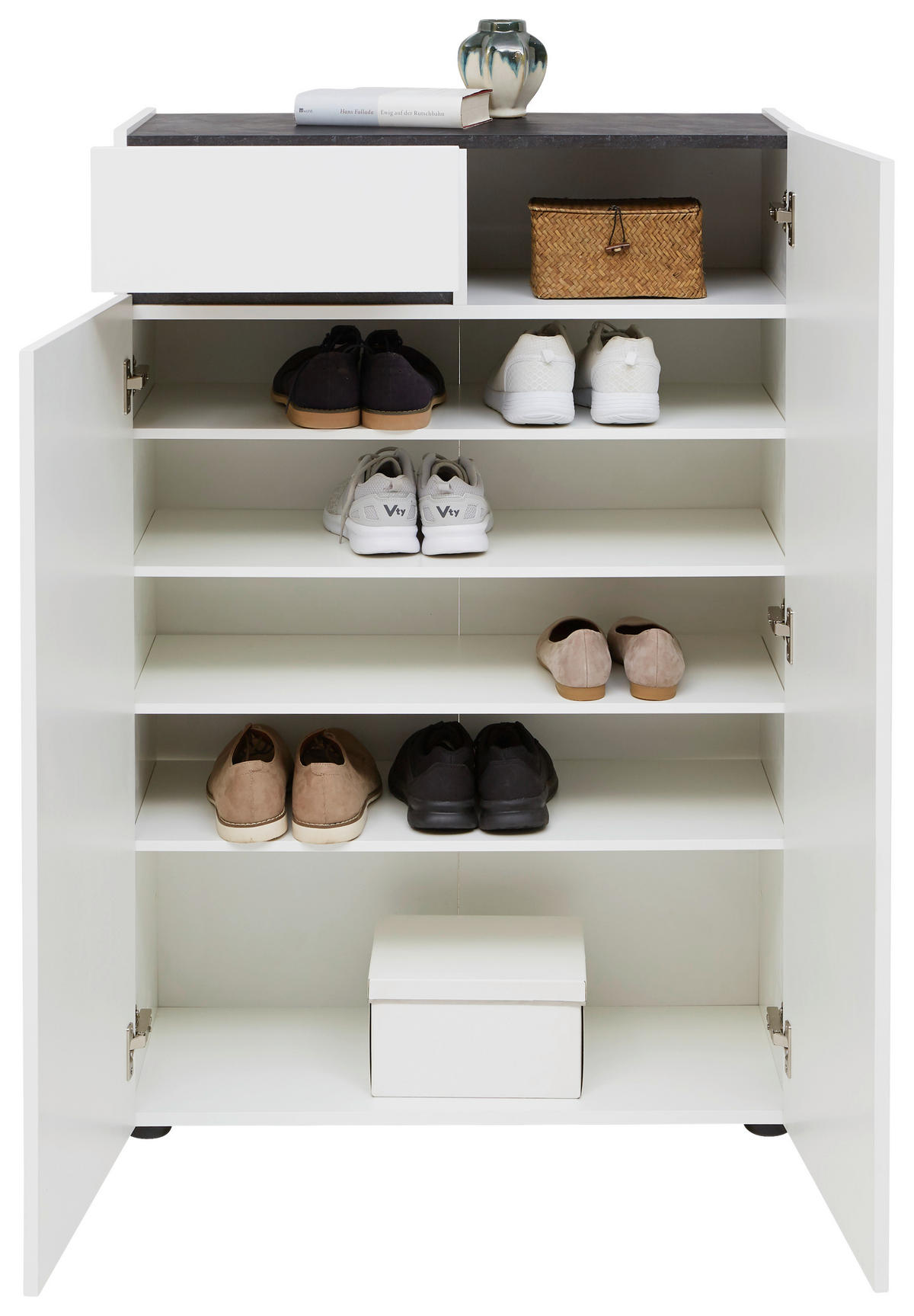 SCHUHSCHRANK Anthrazit, Weiß  - Anthrazit/Schwarz, Design, Holzwerkstoff/Kunststoff (80/118,5/34cm) - Voleo