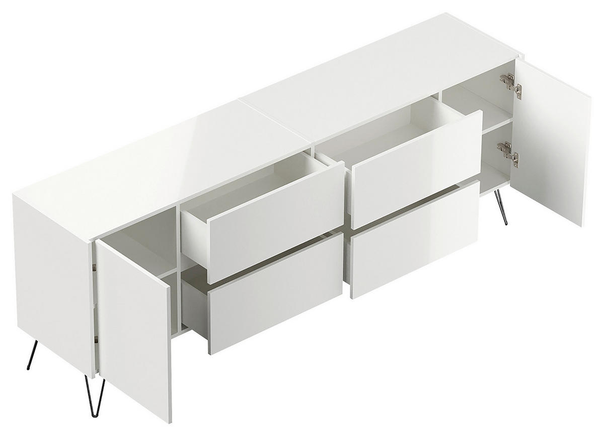 SIDEBOARD Posseik Industrial 199/75,8/42 cm 4 Schublade(n)  - Weiß Hochglanz/Schwarz, Design, Holzwerkstoff/Metall (199/75,8/42cm) - MID.YOU