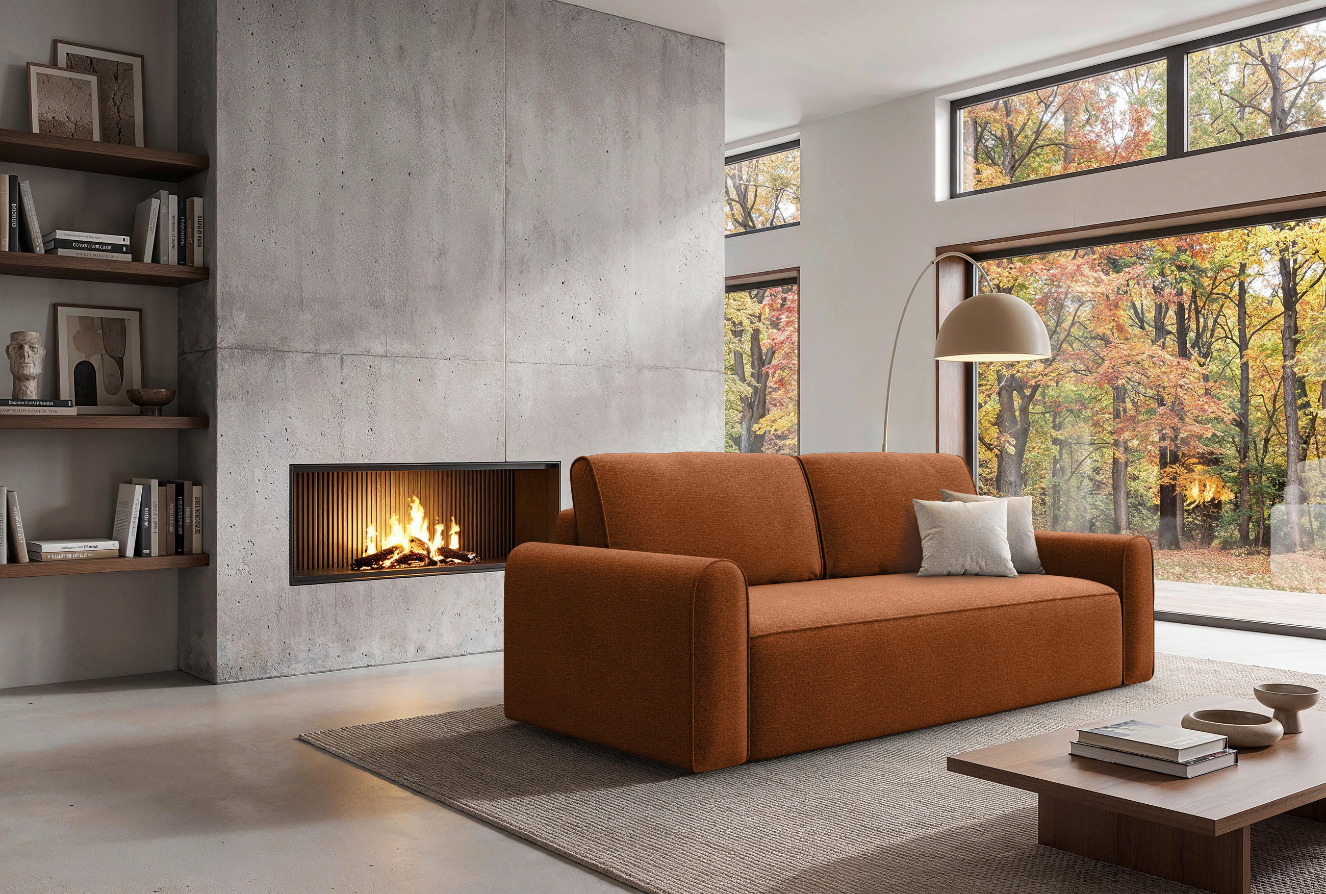 SCHLAFSOFA Chenille Terracotta  - Terracotta/Schwarz, Modern, Holz/Holzwerkstoff (240/92/103cm) - Livetastic