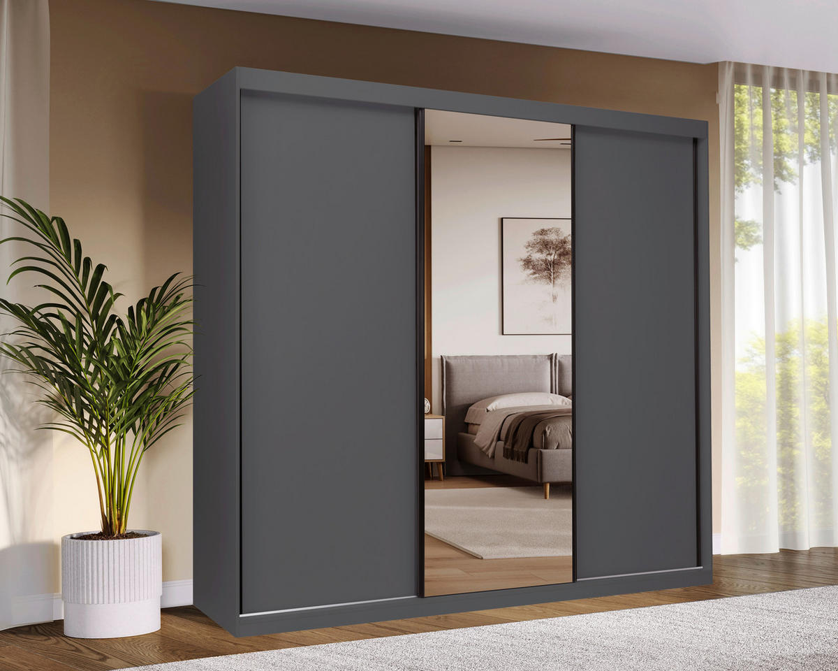 SCHIEBETÜRENSCHRANK 250/215/59,5 cm 3-türig Graphitfarben  - Graphitfarben/Schwarz, MODERN, Holzwerkstoff/Metall (250/215/59,5cm) - MID.YOU