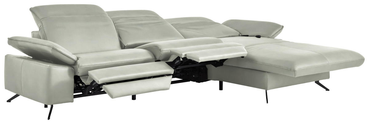 ECKSOFA  Echtleder Silberfarben  - Silberfarben/Schwarz, Design, Leder/Metall (307/169cm) - Beldomo Premium