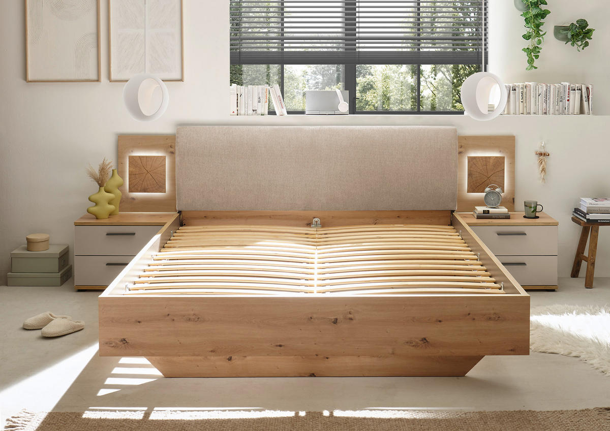 BETTANLAGE 180/200 cm  in Creme, Kaschmir, Eiche Artisan  - Kaschmir/Creme, KONVENTIONELL, Holzwerkstoff/Textil (180/200cm) - Xora