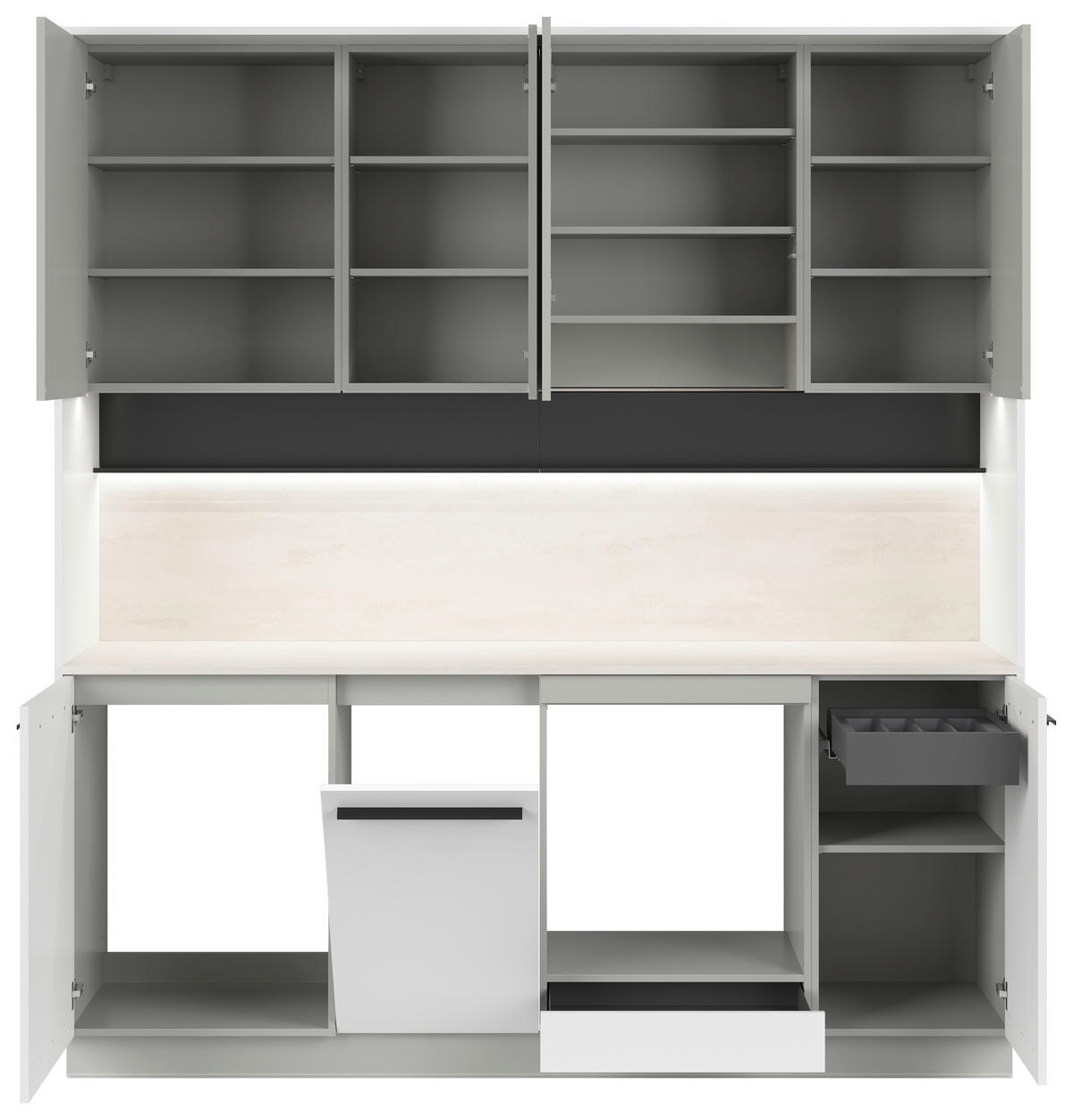 KÜCHENBLOCK 210 cm   in Grau, Weiß, Hellgrau  - Hellgrau/Schwarz, Basics, Holzwerkstoff/Kunststoff (210cm) - Visiona