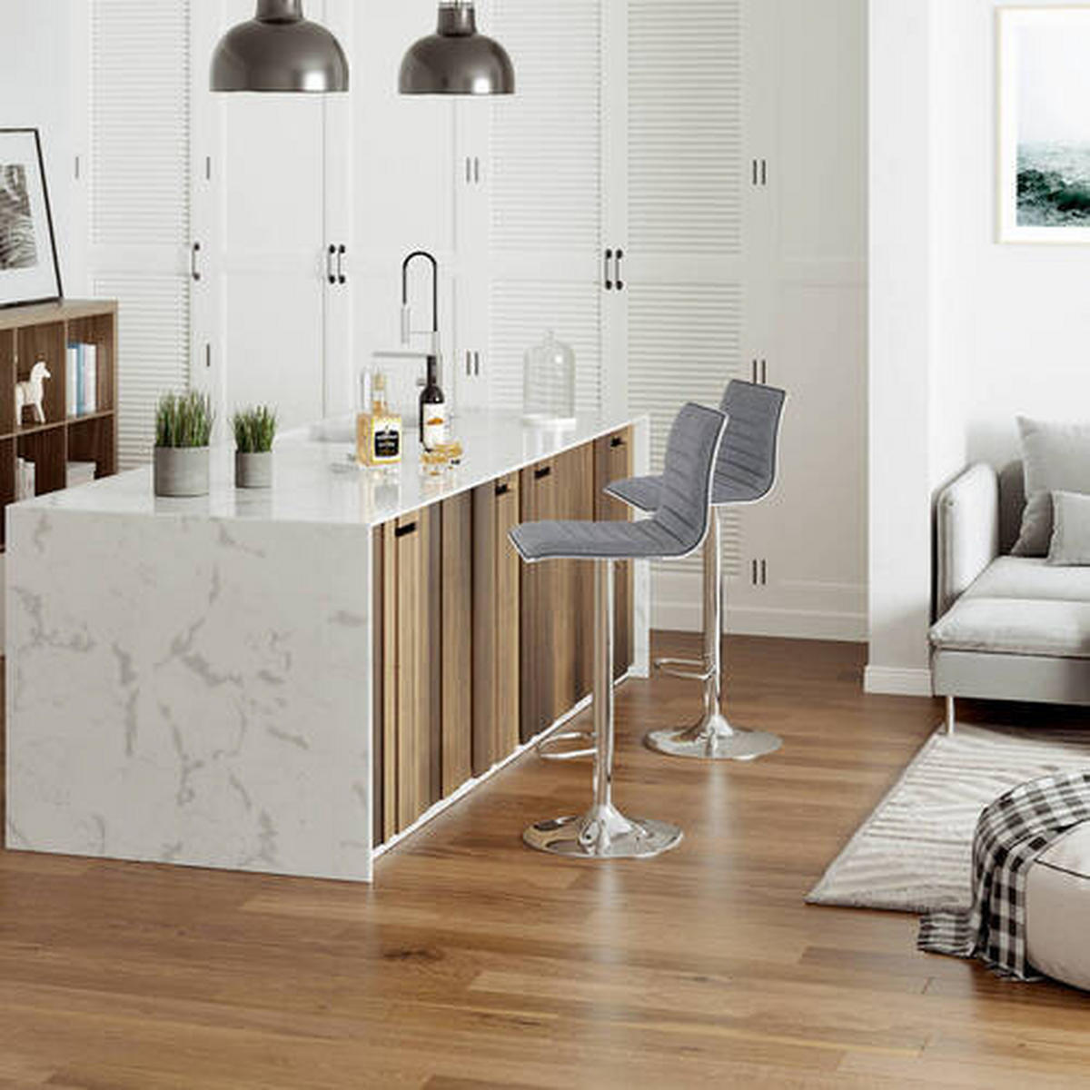 SADA BAROVÝCH ŽIDLÍ 2 kusy - světle šedá/barvy nerez oceli, Trend, kov/textil (44/94-114/39,5cm) - Boxxx