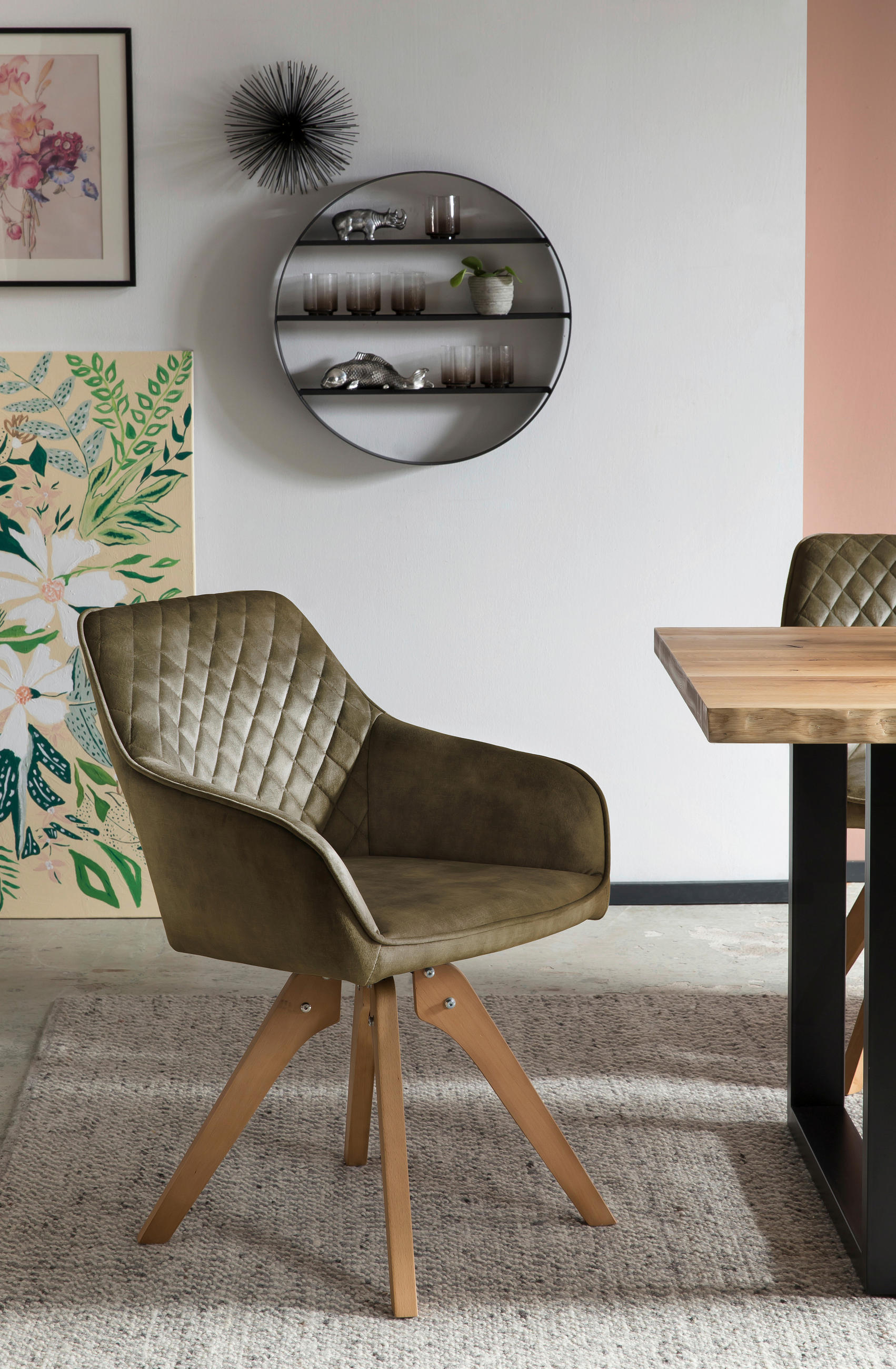 ARMLEHNSTUHL  in Samt  - Eichefarben/Grün, MODERN, Holz/Textil (59/85/61cm) - Livetastic