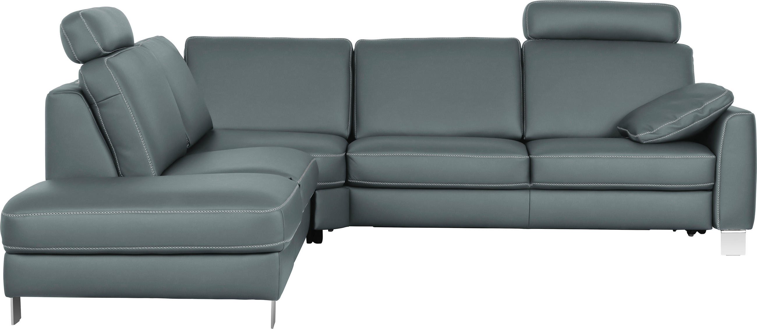 ECKSOFA  in Echtleder Blau, Grau  - Chromfarben/Blau, KONVENTIONELL, Leder/Metall (245/272cm) - Valdera