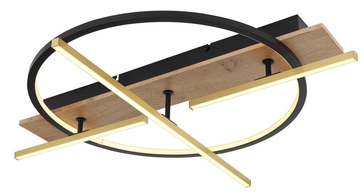 LED-DECKENLEUCHTE 44 W    70/60/11,5 cm  - Dunkelbraun/Messingfarben, Design, Holzwerkstoff/Kunststoff (70/60/11,5cm) - Globo
