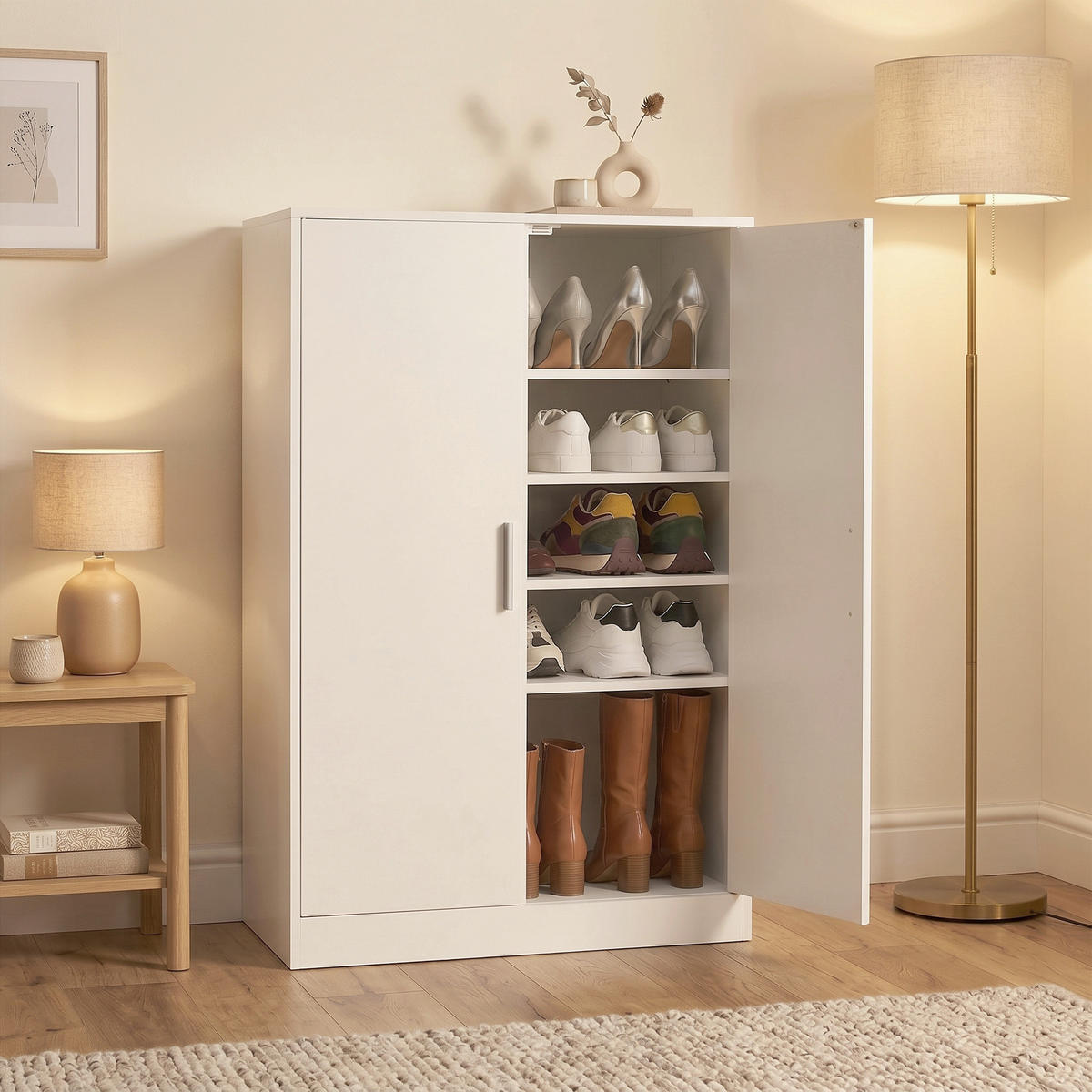 SCHUHSCHRANK Weiß  - Silberfarben/Weiß, Trend, Holzwerkstoff/Kunststoff (60/90,5/37cm) - Boxxx