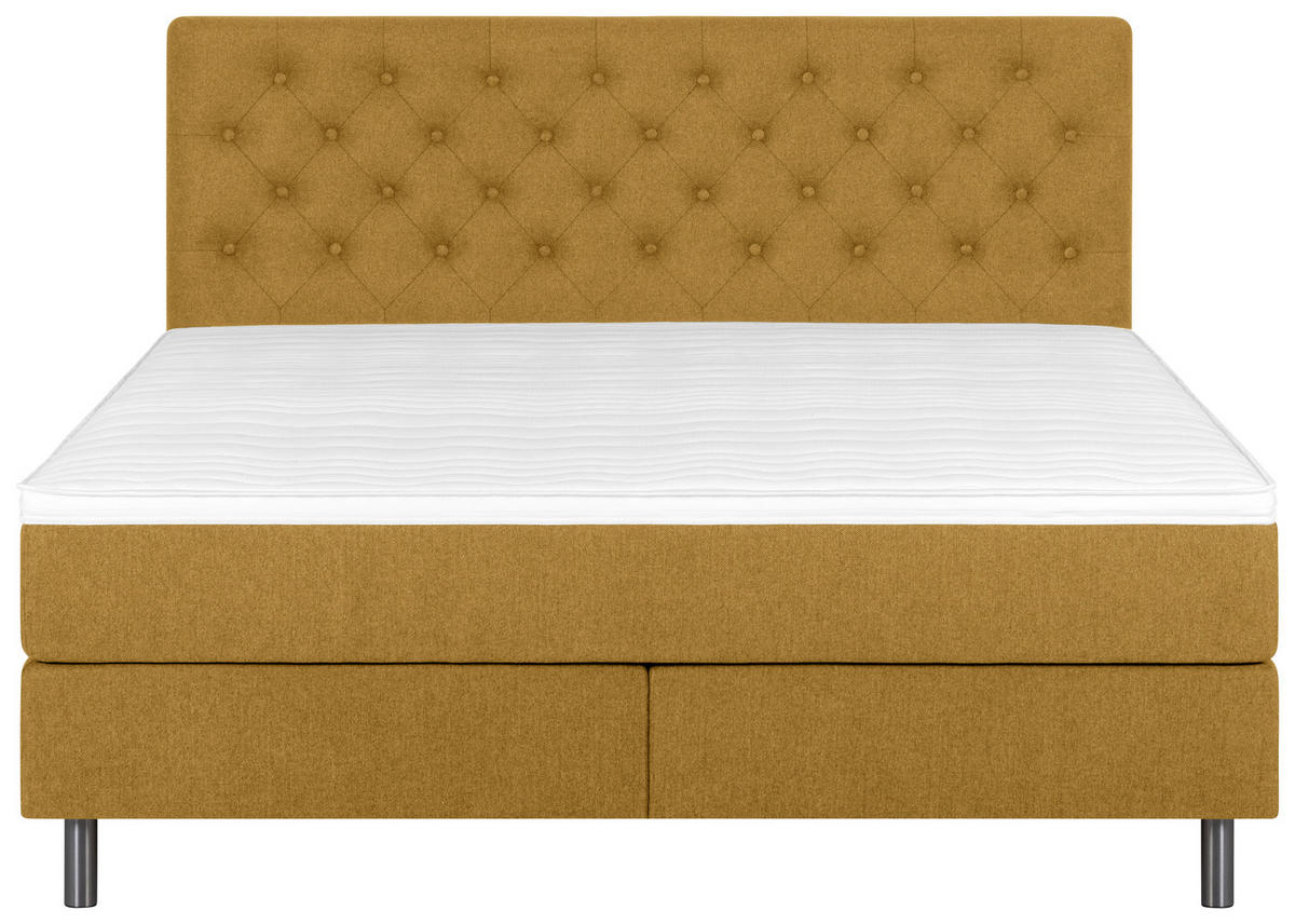 BOXSPRINGBETT 160/200 cm,  in Currygelb, Matratze, Topper, H3 + H5 = fest + hart  - Currygelb/Silberfarben, KONVENTIONELL, Textil/Metall (160/200cm) - Welnova