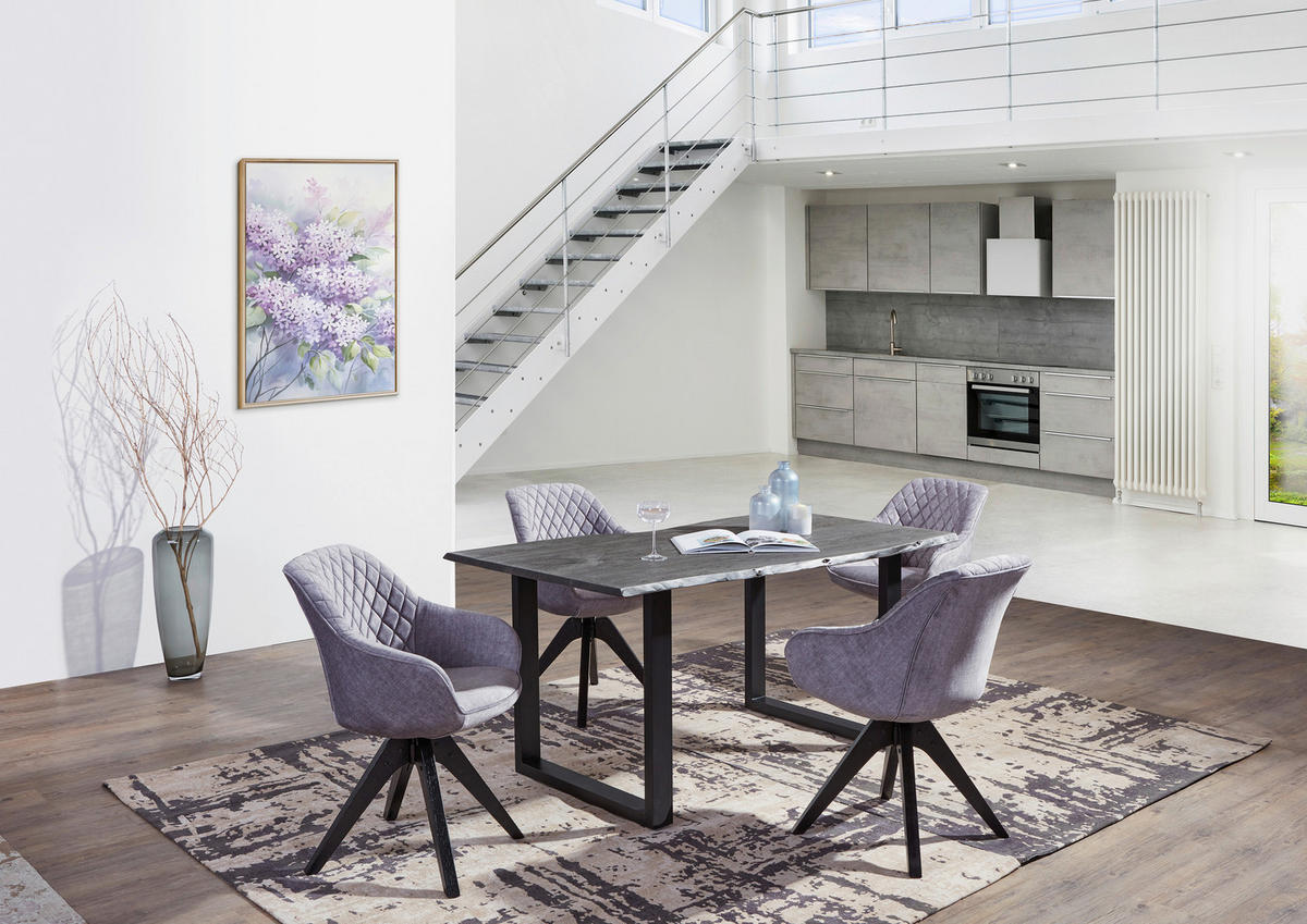 ESSTISCH in Holz 160/90/76 cm  - Schwarz/Grau, ROMANTIK / LANDHAUS, Holz/Metall (160/90/76cm) - Landscape