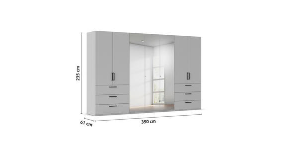 DREHTÜRENSCHRANK 350/235/61 cm,  in Graphitfarben, 7-türig  - Chromfarben/Schwarz, Basics, Glas/Holzwerkstoff (350/235/61cm) - Novel