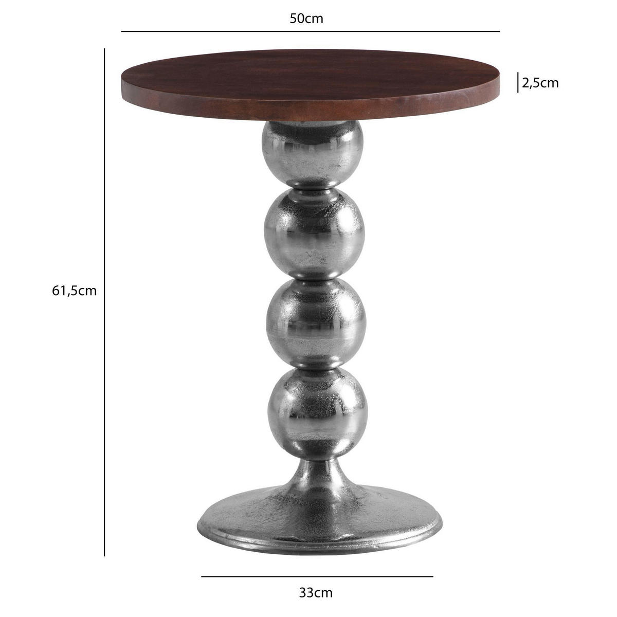 BEISTELLTISCH in Holz 50/50/61,5 cm  - Silberfarben/Braun, Design, Holz/Metall (50/50/61,5cm) - Livetastic