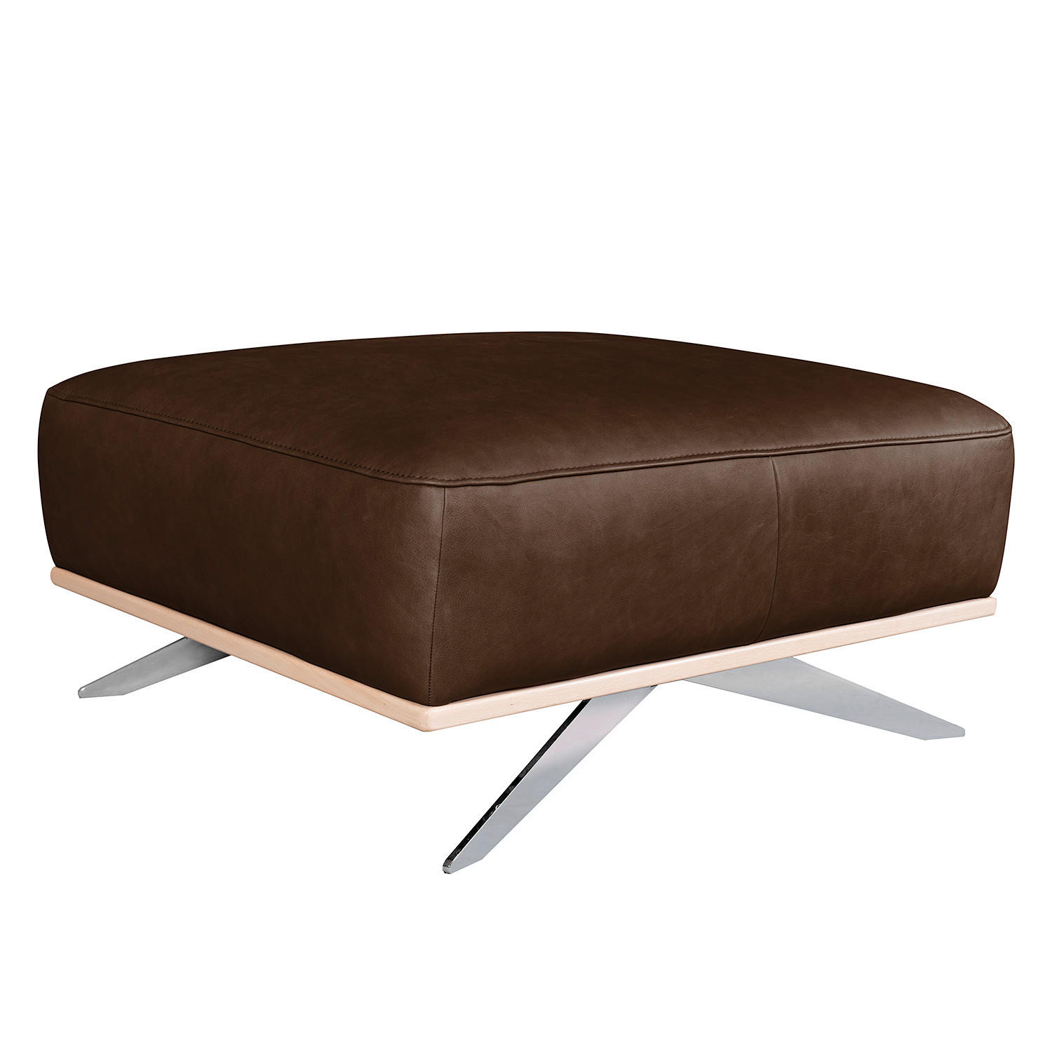 HOCKER in Leder Dunkelbraun  - Chromfarben/Dunkelbraun, Design, Leder/Metall (95/46/80cm) - Livetastic