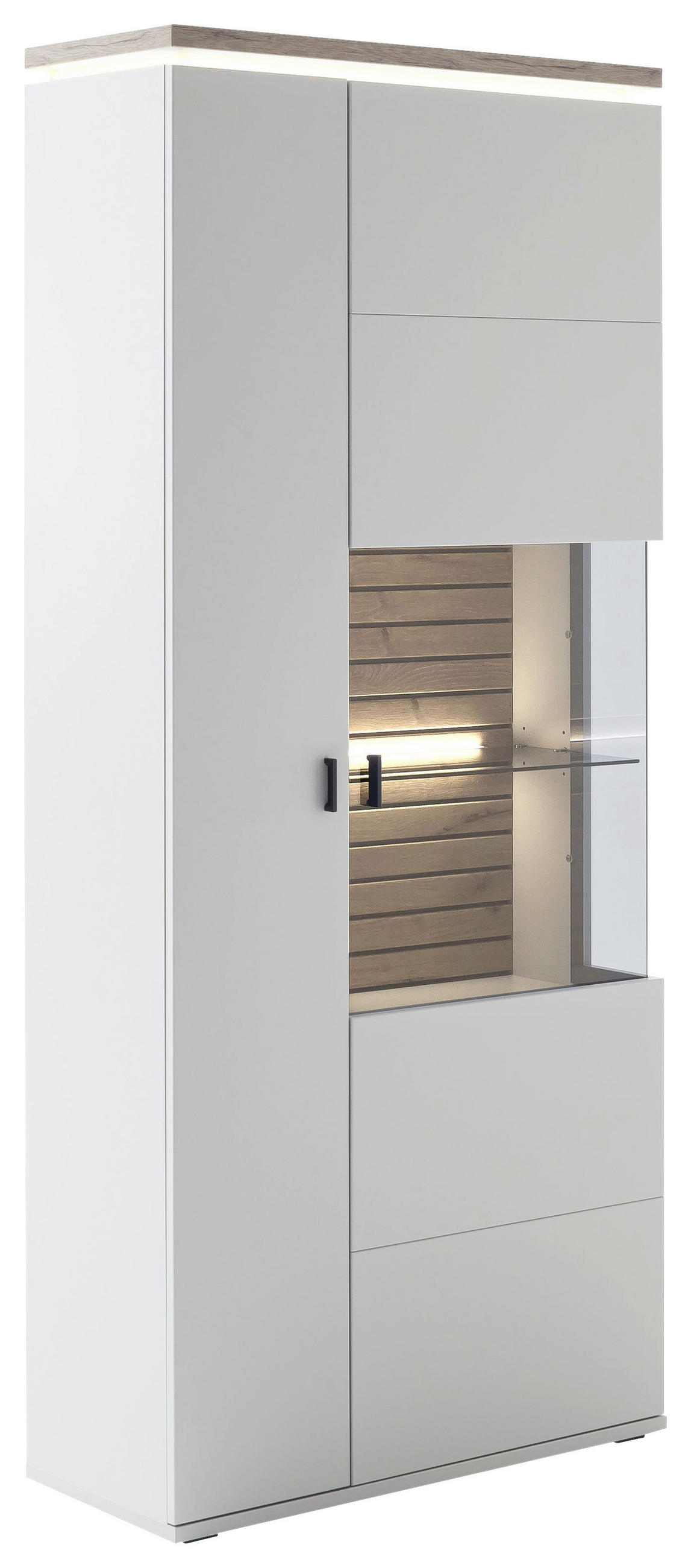 VITRINE Grau, Eichefarben  90/207/37 cm  - Eichefarben/Grau, Design, Glas/Holzwerkstoff (90/207/37cm) - Stylife